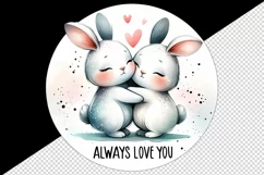 Watercolor cute rabbits hugging heart Always Love you quote Valentine Day print tumbler skinny mug wrap clipart t-shirt sublimation printable design