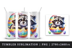 Watercolor cute raccoon calf peeking out from giant Easter eggs animal print 20oz tumbler skinny mug wrap clipart t-shirt sublimation printable design