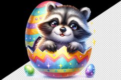 Watercolor cute raccoon calf peeking out from giant Easter eggs animal print 20oz tumbler skinny mug wrap clipart t-shirt sublimation printable design