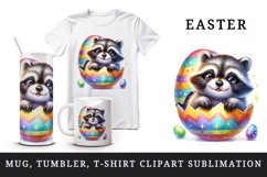 Watercolor cute raccoon calf peeking out from giant Easter eggs animal print 20oz tumbler skinny mug wrap clipart t-shirt sublimation printable design