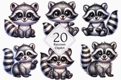 Watercolor Cute Raccoon Clipart, Raccoon Sublimation bundle Product Image 1