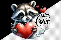 Watercolor cute raccoon heart With Love Valentine Day quote print 20 oz tumbler skinny mug wrap clipart t-shirt sublimation printable design