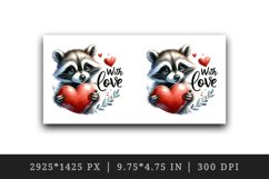 Watercolor cute raccoon heart With Love Valentine Day quote print 20 oz tumbler skinny mug wrap clipart t-shirt sublimation printable design