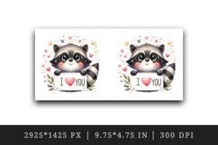 Watercolor cute raccoon sparkle hearts I Love You quote Valentine Day print 20 oz tumbler skinny mug wrap clipart t-shirt sublimation printable design