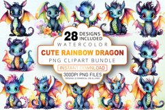 Watercolor Cute Rainbow Dragon Clipart Bundle Product Image 1