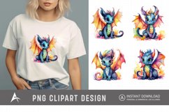 Watercolor Cute Rainbow Dragon Clipart Product Image 1