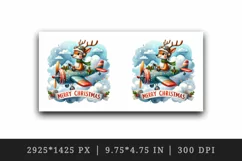 Watercolor cute reindeer airplane pilot clouds Merry Christmas quote print 20 oz tumbler skinny mug wrap clipart t-shirt sublimation printable design