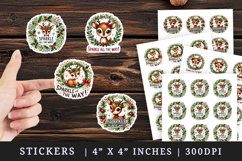 Watercolor cute reindeer and wreath made of holly berries Christmas quote New Year winter print sticker sheet stickers printable sublimation design png