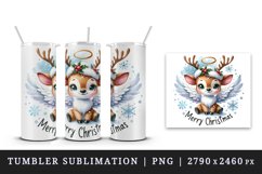 Watercolor cute reindeer angel smile snowflakes Merry Christmas quote print 20 oz tumbler skinny mug wrap clipart t-shirt sublimation printable design