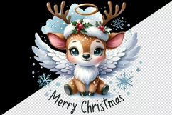 Watercolor cute reindeer angel smile snowflakes Merry Christmas quote print 20 oz tumbler skinny mug wrap clipart t-shirt sublimation printable design