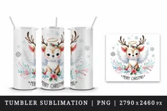 Watercolor cute reindeer angel smile snowflakes Merry Christmas quote print 20 oz tumbler skinny mug wrap clipart t-shirt sublimation printable design