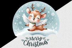 Watercolor cute reindeer angel smile snowflakes Merry Christmas quote print 20 oz tumbler skinny mug wrap clipart t-shirt sublimation printable design