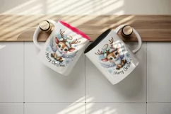 Watercolor cute reindeer angel smile snowflakes Merry Christmas quote print 20 oz tumbler skinny mug wrap clipart t-shirt sublimation printable design