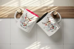 Watercolor cute reindeer angel smile snowflakes Merry Christmas quote print 20 oz tumbler skinny mug wrap clipart t-shirt sublimation printable design