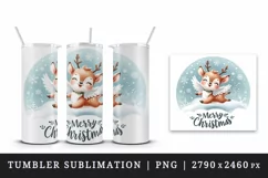 Watercolor cute reindeer angel smile snowflakes Merry Christmas quote print 20 oz tumbler skinny mug wrap clipart t-shirt sublimation printable design