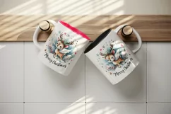 Watercolor cute reindeer angel smile snowflakes Merry Christmas quote print 20 oz tumbler skinny mug wrap clipart t-shirt sublimation printable design