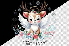 Watercolor cute reindeer angel smile snowflakes Merry Christmas quote print 20 oz tumbler skinny mug wrap clipart t-shirt sublimation printable design