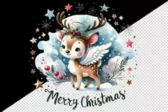 Watercolor cute reindeer angel smile snowflakes Merry Christmas quote print 20 oz tumbler skinny mug wrap clipart t-shirt sublimation printable design