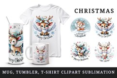 Watercolor cute reindeer angel wings Merry Christmas quote New Year winter print tumbler skinny mug wrap clipart t-shirt sublimation printable design