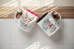 Watercolor cute reindeer angel wings Merry Christmas quote New Year winter print tumbler skinny mug wrap clipart t-shirt sublimation printable design