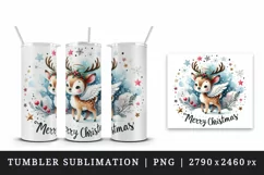 Watercolor cute reindeer angel wings Merry Christmas quote New Year winter print tumbler skinny mug wrap clipart t-shirt sublimation printable design
