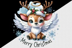 Watercolor cute reindeer angel wings Merry Christmas quote New Year winter print tumbler skinny mug wrap clipart t-shirt sublimation printable design