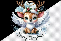 Watercolor cute reindeer angel wings Merry Christmas quote New Year winter print tumbler skinny mug wrap clipart t-shirt sublimation printable design