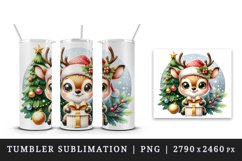 Watercolor cute reindeer big sparkling eyes Christmas tree gift box print 20 oz tumbler skinny mug wrap clipart t-shirt sublimation printable design