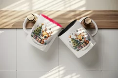 Watercolor cute reindeer big sparkling eyes Christmas tree gift box print 20 oz tumbler skinny mug wrap clipart t-shirt sublimation printable design