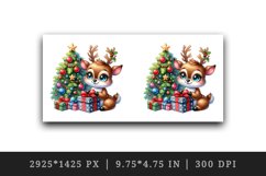 Watercolor cute reindeer big sparkling eyes Christmas tree gift box print 20 oz tumbler skinny mug wrap clipart t-shirt sublimation printable design