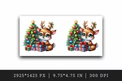 Watercolor cute reindeer big sparkling eyes Christmas tree gift box print 20 oz tumbler skinny mug wrap clipart t-shirt sublimation printable design