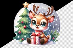 Watercolor cute reindeer big sparkling eyes Christmas tree gift box print 20 oz tumbler skinny mug wrap clipart t-shirt sublimation printable design