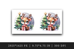 Watercolor cute reindeer big sparkling eyes Christmas tree gift box print 20 oz tumbler skinny mug wrap clipart t-shirt sublimation printable design