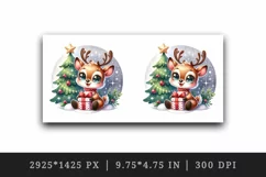 Watercolor cute reindeer big sparkling eyes Christmas tree gift box print 20 oz tumbler skinny mug wrap clipart t-shirt sublimation printable design
