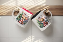 Watercolor cute reindeer big sparkling eyes Christmas tree gift box print 20 oz tumbler skinny mug wrap clipart t-shirt sublimation printable design