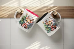 Watercolor cute reindeer big sparkling eyes Christmas tree gift box print 20 oz tumbler skinny mug wrap clipart t-shirt sublimation printable design