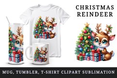 Watercolor cute reindeer big sparkling eyes Christmas tree gift box print 20 oz tumbler skinny mug wrap clipart t-shirt sublimation printable design