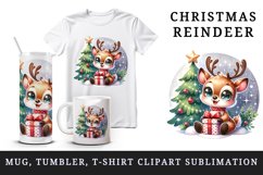 Watercolor cute reindeer big sparkling eyes Christmas tree gift box print 20 oz tumbler skinny mug wrap clipart t-shirt sublimation printable design