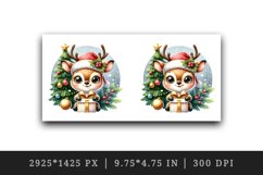Watercolor cute reindeer big sparkling eyes Christmas tree gift box print 20 oz tumbler skinny mug wrap clipart t-shirt sublimation printable design