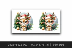 Watercolor cute reindeer big sparkling eyes Christmas tree gift box print 20 oz tumbler skinny mug wrap clipart t-shirt sublimation printable design