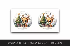 Watercolor cute reindeer big sparkling eyes Christmas tree gift box print 20 oz tumbler skinny mug wrap clipart t-shirt sublimation printable design