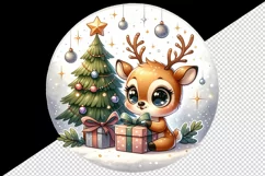 Watercolor cute reindeer big sparkling eyes Christmas tree gift box print 20 oz tumbler skinny mug wrap clipart t-shirt sublimation printable design