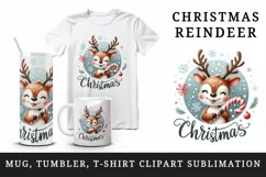 Watercolor cute reindeer candy cane snowflakes Christmas quote print 20 oz tumbler skinny mug wrap clipart t-shirt sublimation printable design