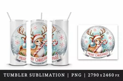 Watercolor cute reindeer candy cane snowflakes Merry Christmas quote print 20 oz tumbler skinny mug wrap clipart t-shirt sublimation printable design