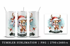 Watercolor cute reindeer candy cane snowflakes Merry Christmas quote print 20 oz tumbler skinny mug wrap clipart t-shirt sublimation printable design