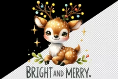 Watercolor cute reindeer Christmas lights Bright and Merry quote print 20 oz tumbler skinny mug wrap clipart t-shirt sublimation printable design