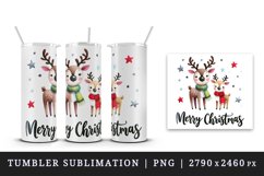 Watercolor cute reindeer colorful scarves stars Merry Christmas quote print 20 oz tumbler skinny mug wrap clipart t-shirt sublimation printable design
