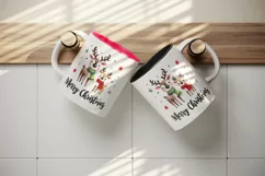 Watercolor cute reindeer colorful scarves stars Merry Christmas quote print 20 oz tumbler skinny mug wrap clipart t-shirt sublimation printable design