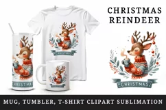 Watercolor cute reindeer cozy sweater hot cocoa word Christmas quote print 20 oz tumbler skinny mug wrap clipart t-shirt sublimation printable design