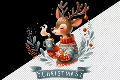 Watercolor cute reindeer cozy sweater hot cocoa word Christmas quote print 20 oz tumbler skinny mug wrap clipart t-shirt sublimation printable design